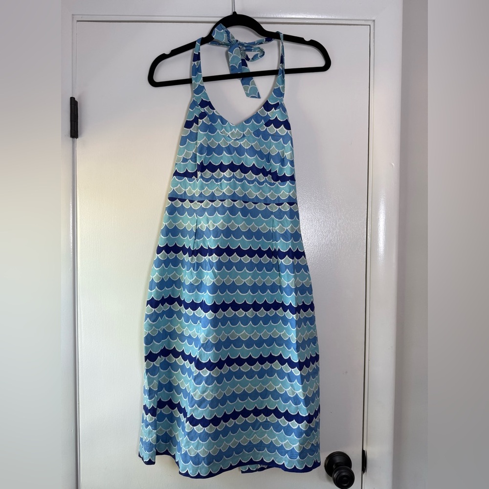 Boden Halter Style Mermaid Wave Dress 100% Cotton Coastal Nautical Preppy Modern